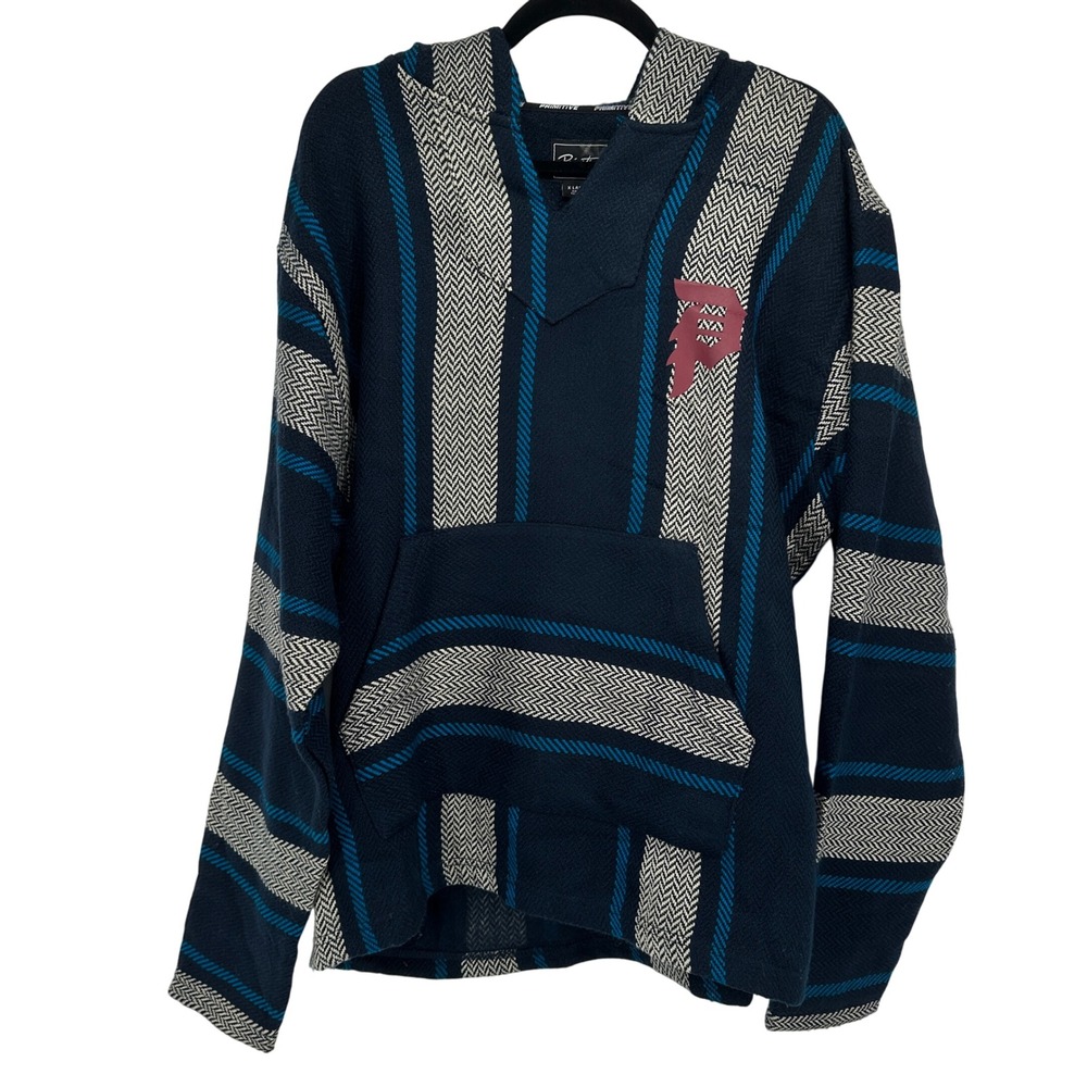Primitive Skateboarding Baja Hoodie Mens XL Navy Blue Woven Drug Rug Pullover P
